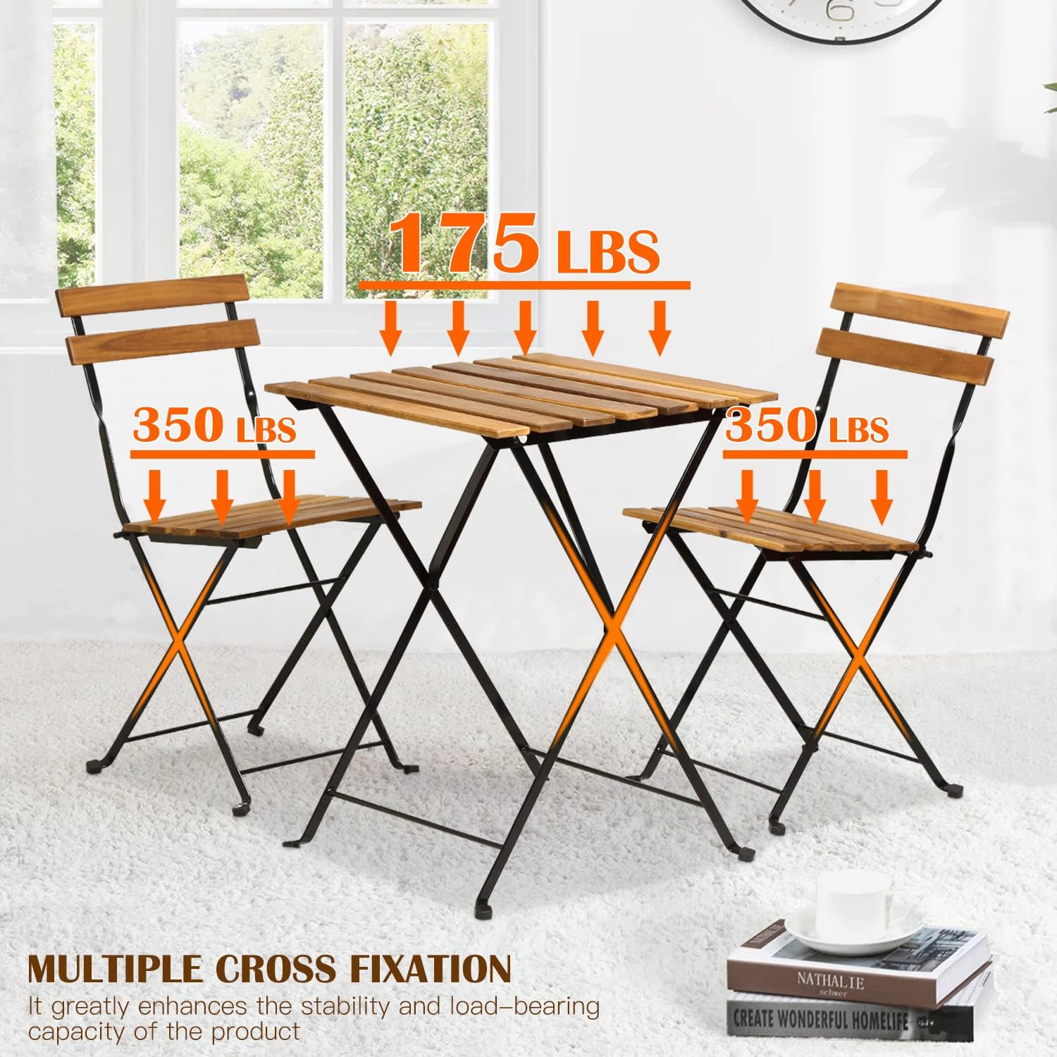 طقم بيسترو خشبي طبيعي قابل للط - مراجعة Outdoor Furniture Patio وسعره