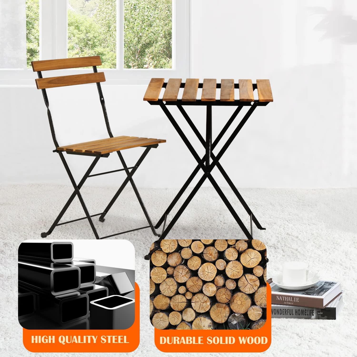 طقم بيسترو خشبي طبيعي قابل للط - مراجعة Outdoor Furniture Patio وسعره